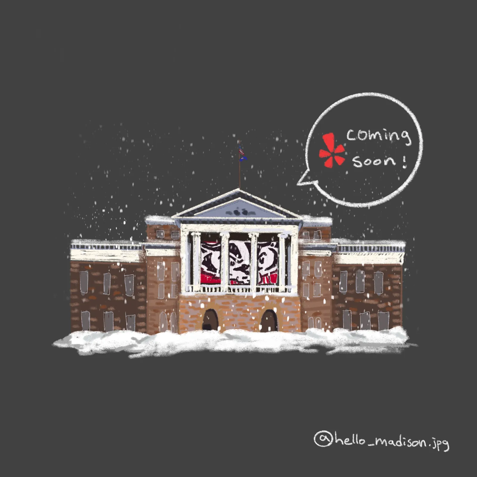 Campus building in the snow