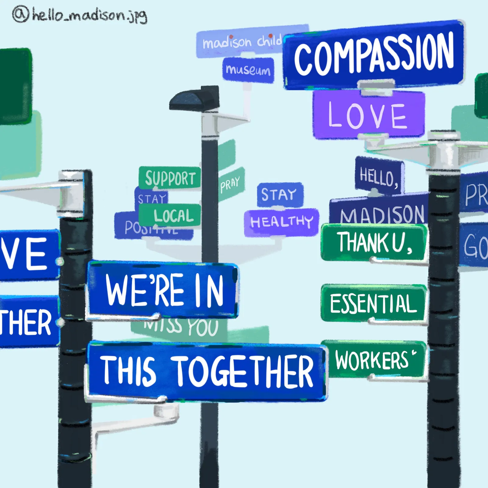 Street signs reading We’re in this together